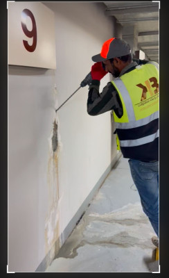 اعمال حقن ومعالجة تسريب داخل ادوار المواقف للهيئة التخصصات الصحية - مشروع كيان وبناء